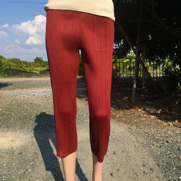 PLEATS PLEASE Issey Miyake Women's Maroon Dark Red Pants Pleated Size 4 S M L - Picture 4 of 9